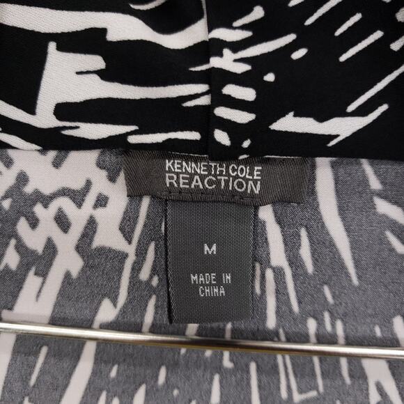 Kenneth Cole Reaction Blouse Womens Medium Black White Geometric Chic Pullover - Picture 5 of 6